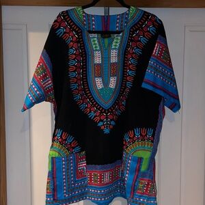 Black Multicolor Dashiki Tunic Top